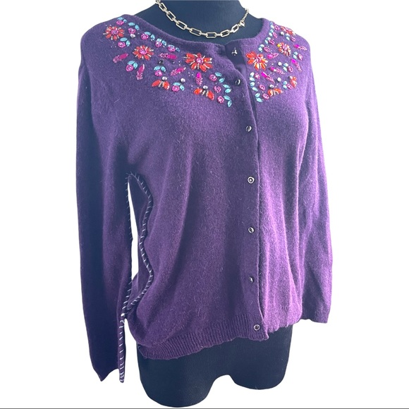 Free people wool angora embroidered purple cardigan - Picture 2 of 7
